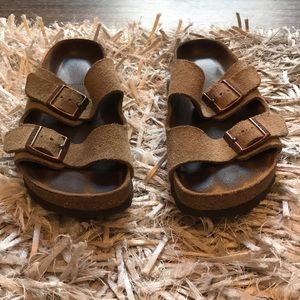 Arizona Taupe Suede Soft Footbed Sandals